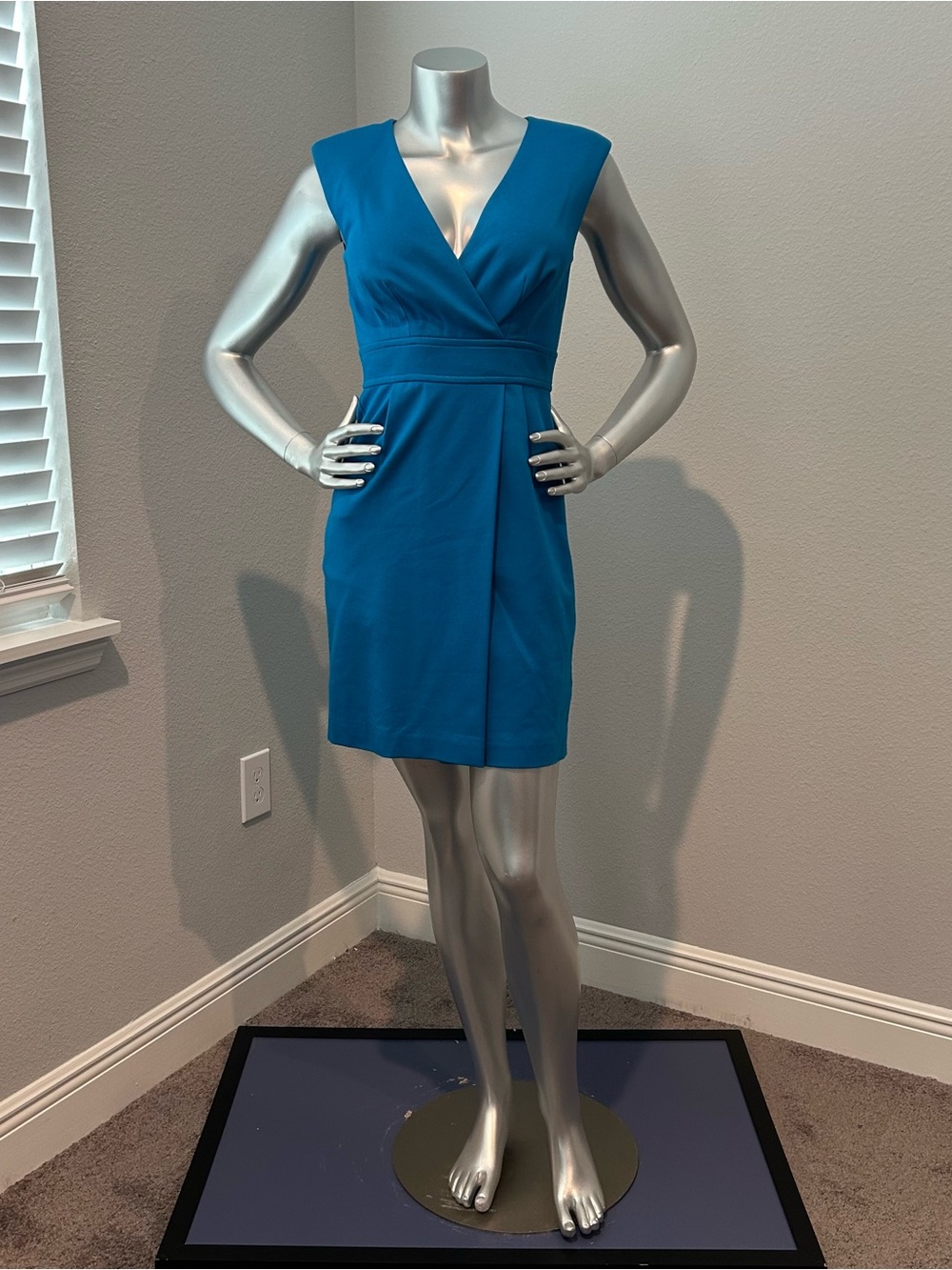 Trina Turk Teal V-Neck Mini Sheath Dress